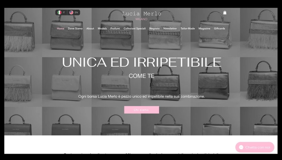Lucia Merlo Milano e-commerce site, bag grid